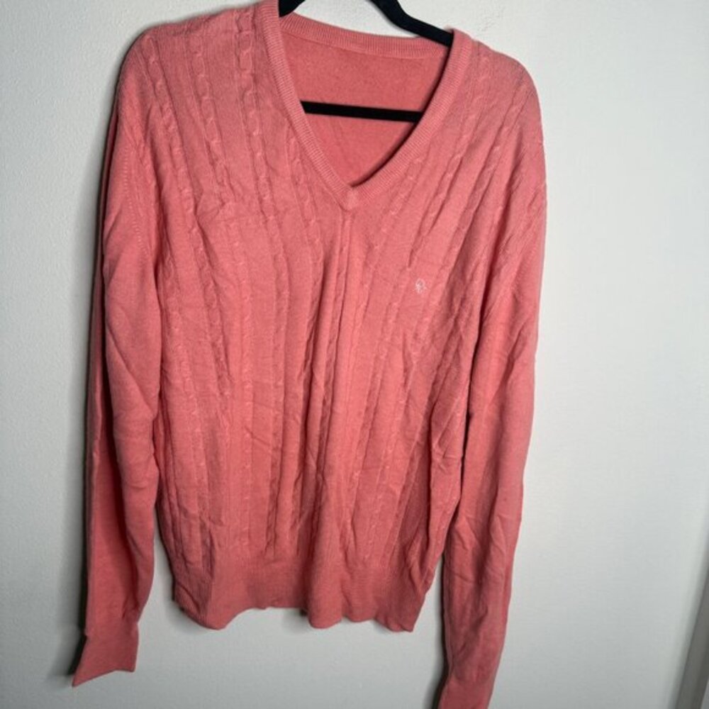 Christian Dior Women's Pink Vintage V Neck Cable Knit Sweater L large
